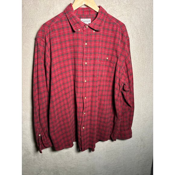 Carhartt Mens‎ Red Plaid 100% Cotton Flannel Long Sleeve Shirt Top Size 2XL - Picture 1 of 6